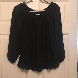 Black off the shoulder blouse with lace trim